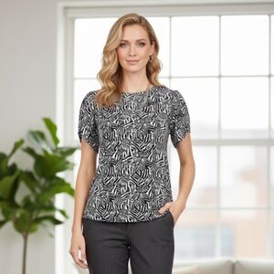 NWT Michael Kors Women's Zebra Print Petal Sleeve Top‎ Black Size M